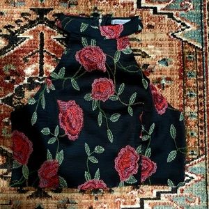 Charlotte Russe Black Rose Embroidered Crop Top Size Medium